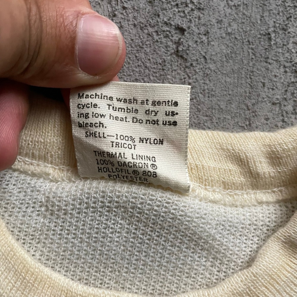 Vintage Quilted Insulated Thermal Sweatshirt Mens Medium Cream 80s Hollofil 808 - Picture 4 of 9
